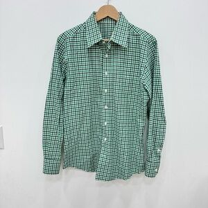 J. Hilburn Cuff Dress Shirt Slim Fit green white check print no iron